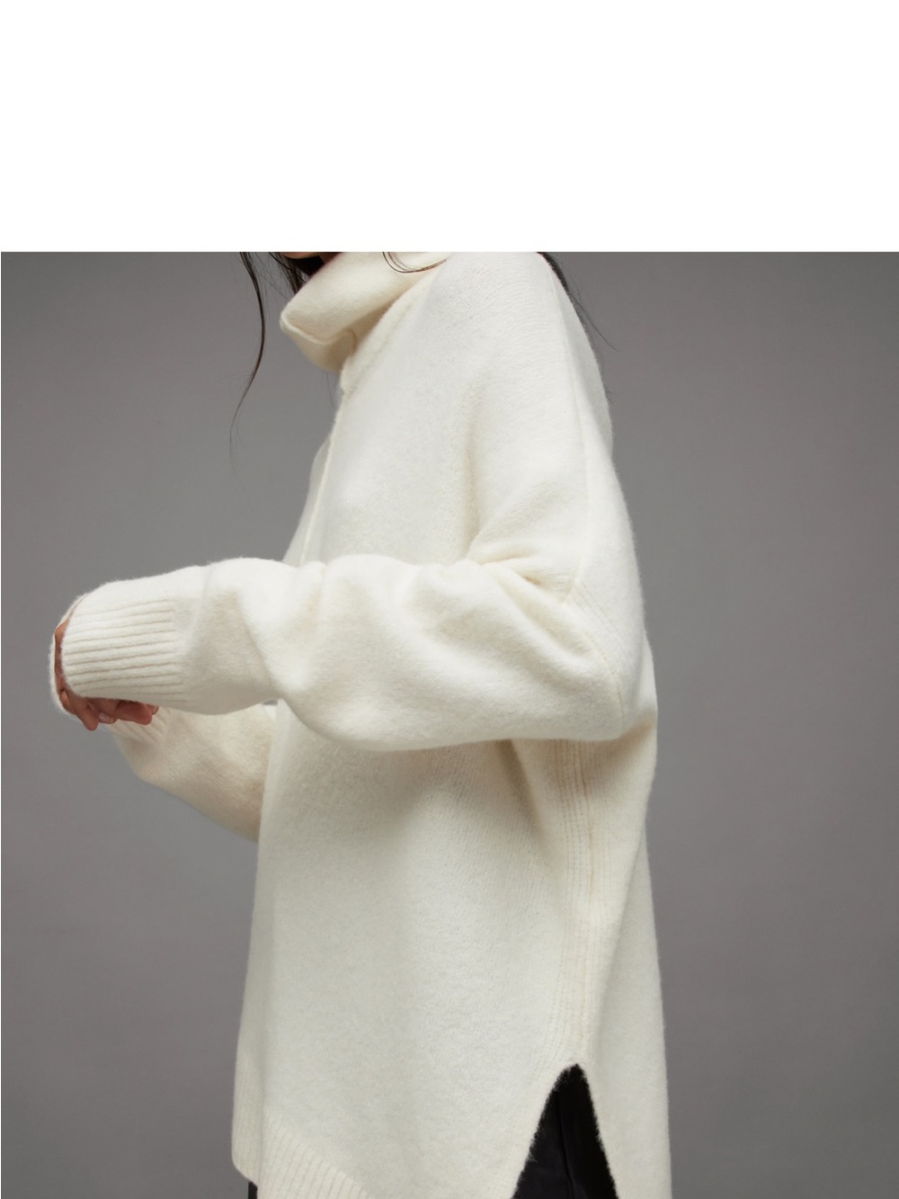 Cream Turtleneck Oversized Sweater asymmetrical All Saints - Picture 2 of 12